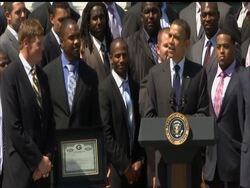 President Barack Obama welcomed the Super Bowl champion Green Bay Packers to the White House Friday. The Packers beat Obama''s favorite team, the Chicago Bears, on their way to winning their fourth Super Bowl championship. (Aug. 12) News Clip
