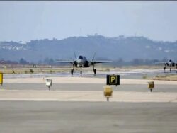 F-35B Lightning II Aircrafts Landing and Refueling at Marine Corps Air Station Miramar Stock Footage