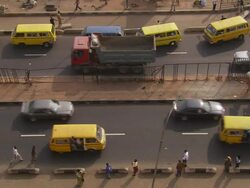  MS Peripheric men like ants carrying bag and jumping / Lagos, Nigeria Stock Footage