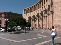 MS People walking infont of Republic square building area / Yerevan,Armenia Stock Footage