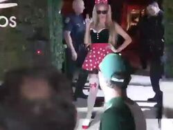 Paris Hilton as Sexy Minnie Mouse departing a Halloween Party in Casamigos Tequila in Beverly Hills Stock Footage