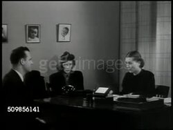 1946: ADOPTION OFFICE: DRAMATIZATION: Childless couple (30s) Sitting in Social Worker's office SOT Social Worker asking for home appointment for next Saturday. Instructional Video