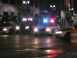 Police cars blocking street due to emergency accedent. Road closed. Stock Footage