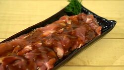 fresh pork sliced with sauce Stock Footage