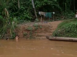 Boys bathing in Quiquibey river, Bolivia, Amazon Stock Footage