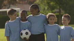 Team of soccer players celebrating Stock Footage