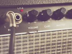Sliding view on amplifier knobs and plugs Stock Footage