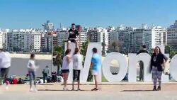 Time lapse of Montevideo sign, Pocitos neighbourhood Stock Footage