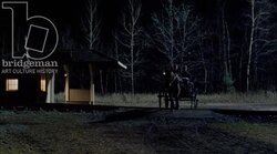 Men driving a horse buggy in the night, 1908 - reenactment Stock Footage