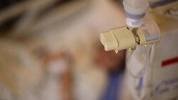 Infusion bottle with IV solution to help patient Stock Footage