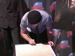 Robert Pattinson Handprint and Memorabilia Donation at Planet Hollywood Stock Footage