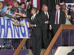 October 28, 2008 Democratic presidential candidate Barack Obama greeting supporters at campaign rally at James Madison University/ Harrisonburg, Virginia Stock Footage