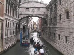 Several gondolas in a canal - Venice Stock Footage