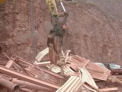 MS Demolition of crushing machine at quarry  / Taben-Rodt, Rhineland-Palatinate, Germany Stock Footage