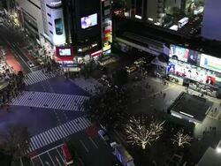 WS T/L Night illumination at crossing / Shibuya, Tokyo, Japan Stock Footage