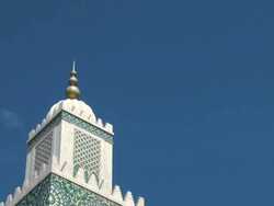 Minaret tower of Hassan II Mosque in Morocco; architectural detail Stock Footage