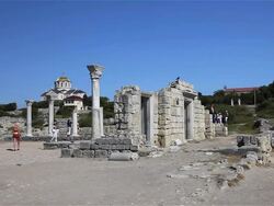 ANCIENT RUINS AND SAINT VLADIMIR CATHEDRAL Stock Footage