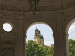 PAN Theatine Chruch in Munich viewed from the Pavilion for the Goddess Diana in the Hofgarten Stock Footage