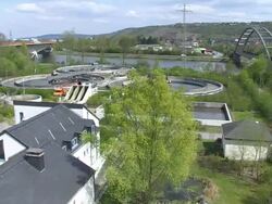 WS PAN View of Purification plant / Konz, Rhineland-Palatinate, Germany Stock Footage