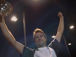 CU, LA, Young male tennis player holding trophy, dusk, Santa Barbara, California, USA Stock Footage