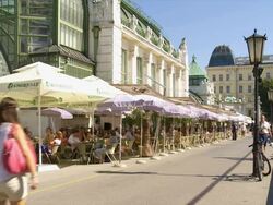 Vienna Hofburg Palace and Palmenhaus (Palm House) in the Burggarten  Stock Footage