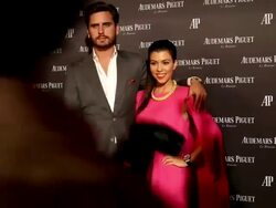 Scott Disick & Kourtney Kardashian at the Lebron Stock Footage