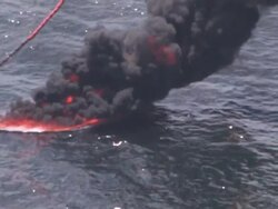 Gulf oil spill aerials of controlled burns Stock Footage