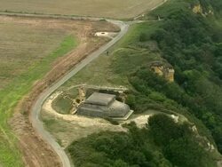 WS Aerial view, Old bunker, Hornfleur, Normandy, France Stock Footage