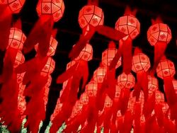 Row of Colorful Asian Lanterns Stock Footage