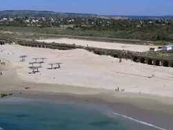 Aerial Roman Aqueduct of ancient Caesarea, Israel Stock Footage