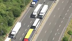 Aerials of refugees and freight traffic in Calais News Clip