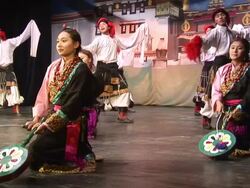 MS People in traditional costumes playing strange instruments AUDIO / Dharamsala, Himachal Pradesh, India Stock Footage