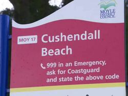 Cushendall Beach sign, Northern Ireland Stock Footage