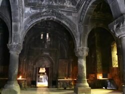 Geghard monastery, interior view of the monastery Stock Footage