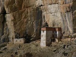 WS View of Tsakang gompa tibetan buddhist monastery / High Himalayas, Upper Dolpo near Tibetan border, Nepal Stock Footage
