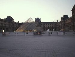 MS View of louvre courtyard at dusk / Paris, France Stock Footage
