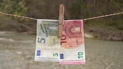 Banknotes on Clothesline Stock Footage