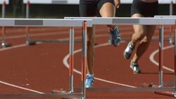 HD Super Slow-Mo: Women Sprinting The Hurdle Race Stock Footage