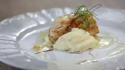 Delicious white meat steak with puree - dolly video Stock Footage