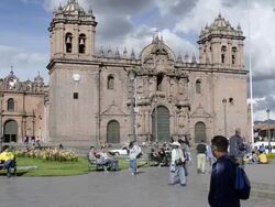 MS Tourist walking near la compania Church / Cuzco or Cusco, Peru  Stock Footage