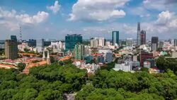 WS T/L View of Ho Chi Minh City downtown / Ho Chi Minh City, Southeastern, Vietnam Tilt Stock Footage