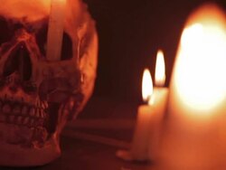 Human skull and voodoo doll in the smoke Stock Footage