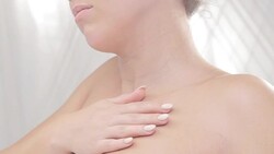 Beauty Care. Young Beautiful Girl Applying Moisturizer Stock Footage