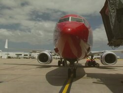 Pacific Blue Boeing 737-800 VH-VOG at airport, Australia Stock Footage
