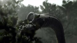 A computer-generated anatomical model of a Sauroposeidon features its spinal column. Stock Footage