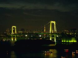 WS TL View of bridge at sunset / Tokyo, Tokyo-to, Japan   Stock Footage