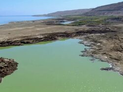 WS AERIAL View of synagogue-archeological near dead sea / Ein Gedi, Judea Desert, Israel Stock Footage