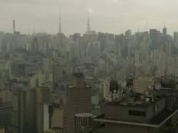 WS View of buildings with bait parabola and antenna / Tokyo, Japan Stock Footage