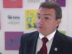 INTERVIEW: Mark Andrews on the relationship between Valspar and Habitat for Humanity, the amount of paint they give, the impact they have Stock Footage