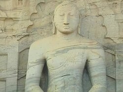 Tilt Down Shot Seated Buddha Gal Vihara Polonnaruwa North Central Province Sri Lanka Stock Footage